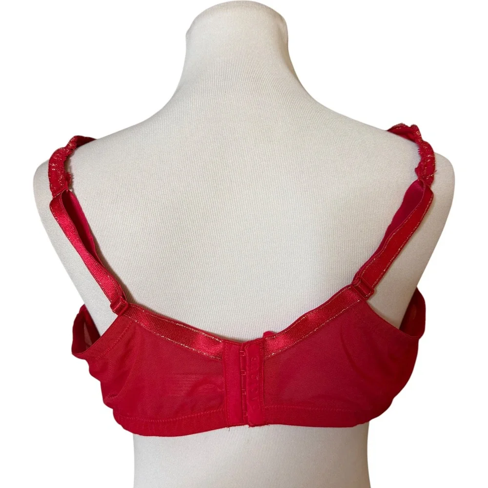 Cacique‎ Unlined High Apex Plunge Bra Women 44DD Red Gold Lace Underwire 1147423